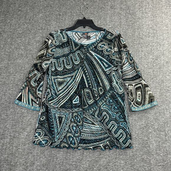 Anac By Kimi Graphic Printed Mesh Top Size XL Boho Art to Wear - Picture 1 of 7